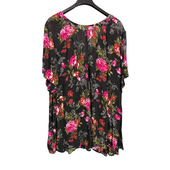 Roamans Multicolor Floral Button Front Top Size 40W Rayon Semi Sheer Gauzy - Picture 2 of 6
